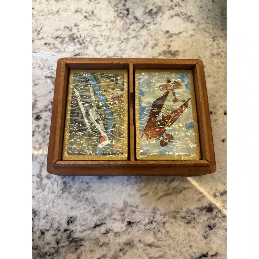 Vintage Nu-Vue Playing Cards Complete Set WWI Aviation Aircraft Set Wood Box Dog